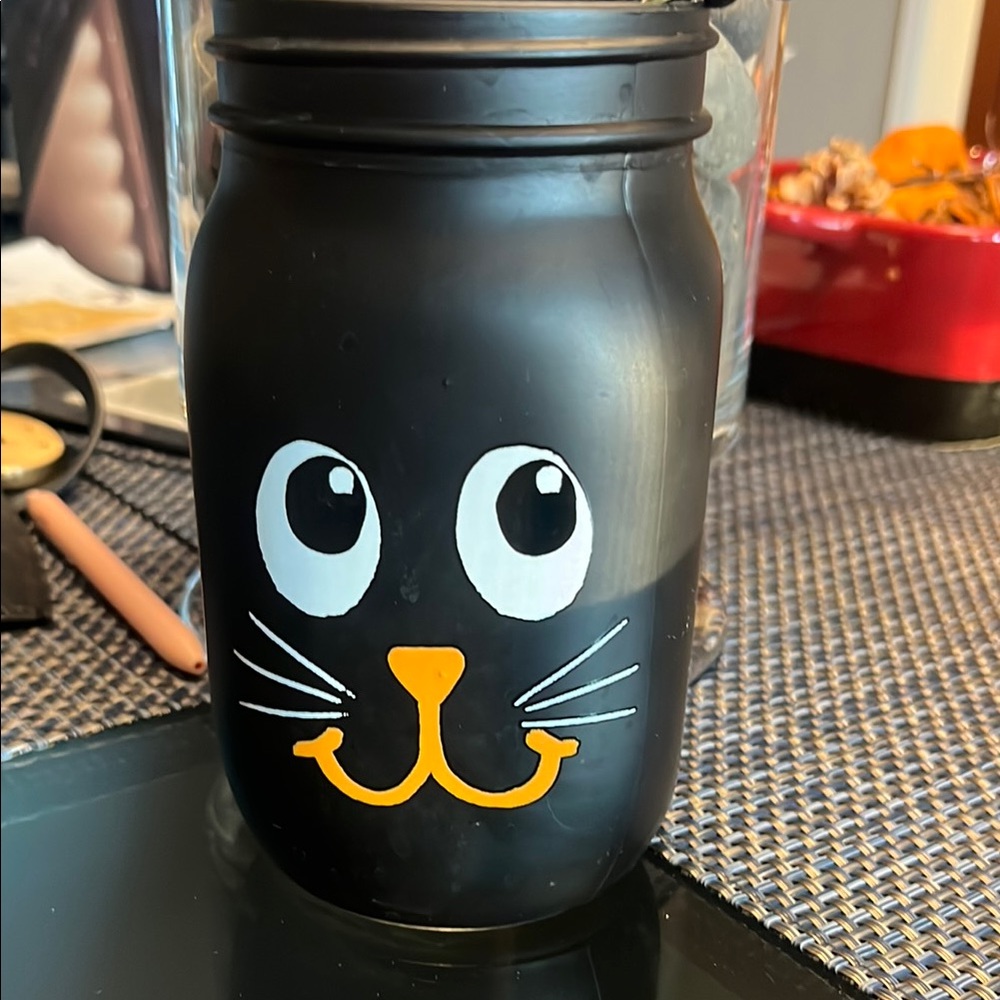Black Cat Face Mason Jar